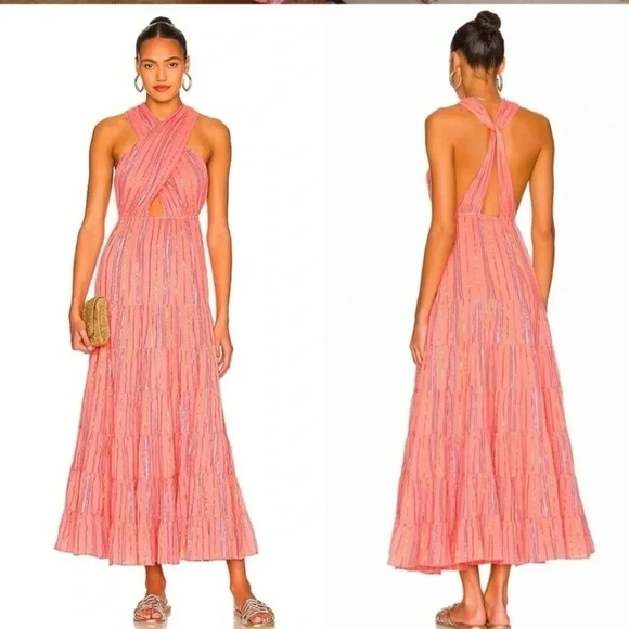 SUNDRESS Suzie Maxi Dress Sao Paolo Rainbow Metallic Stripe Pink Size Large NWT - Picture 4 of 9